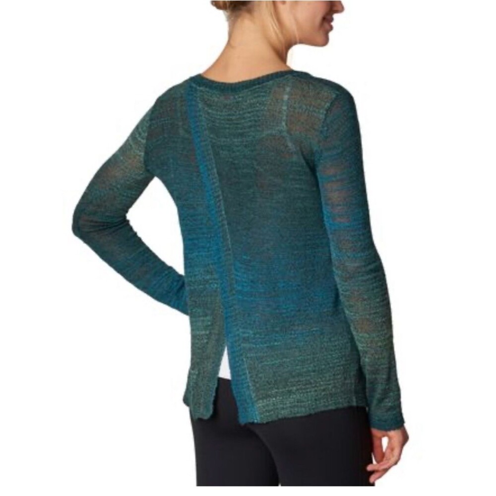 prAna Julien V-Neck Open Split Back Pullover Knit Sweater – Teal Ombre